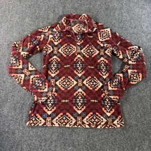 Eddie Bauer Womens Quarter Zip Fleece Pullover Southwestern Aztec Geometric S